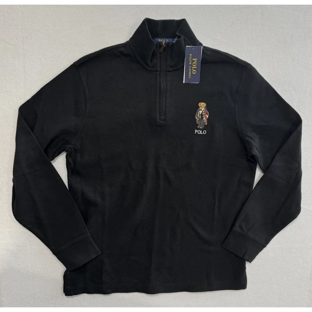 Polo Ralph Lauren Men's Preppy Bear Estate Rib Pullover Black‎ Size Medium NEW